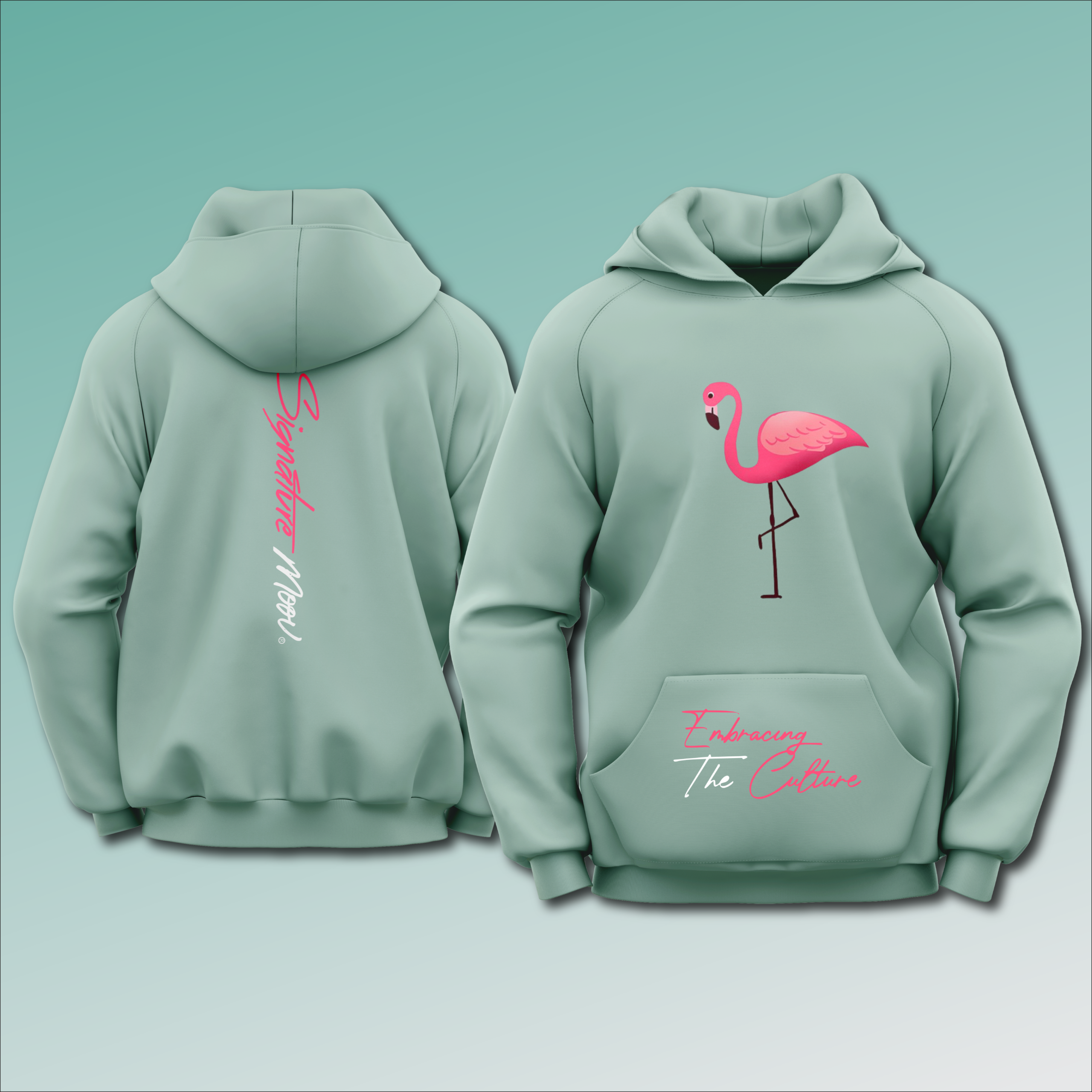 Mint green with Flamingo Hoodie