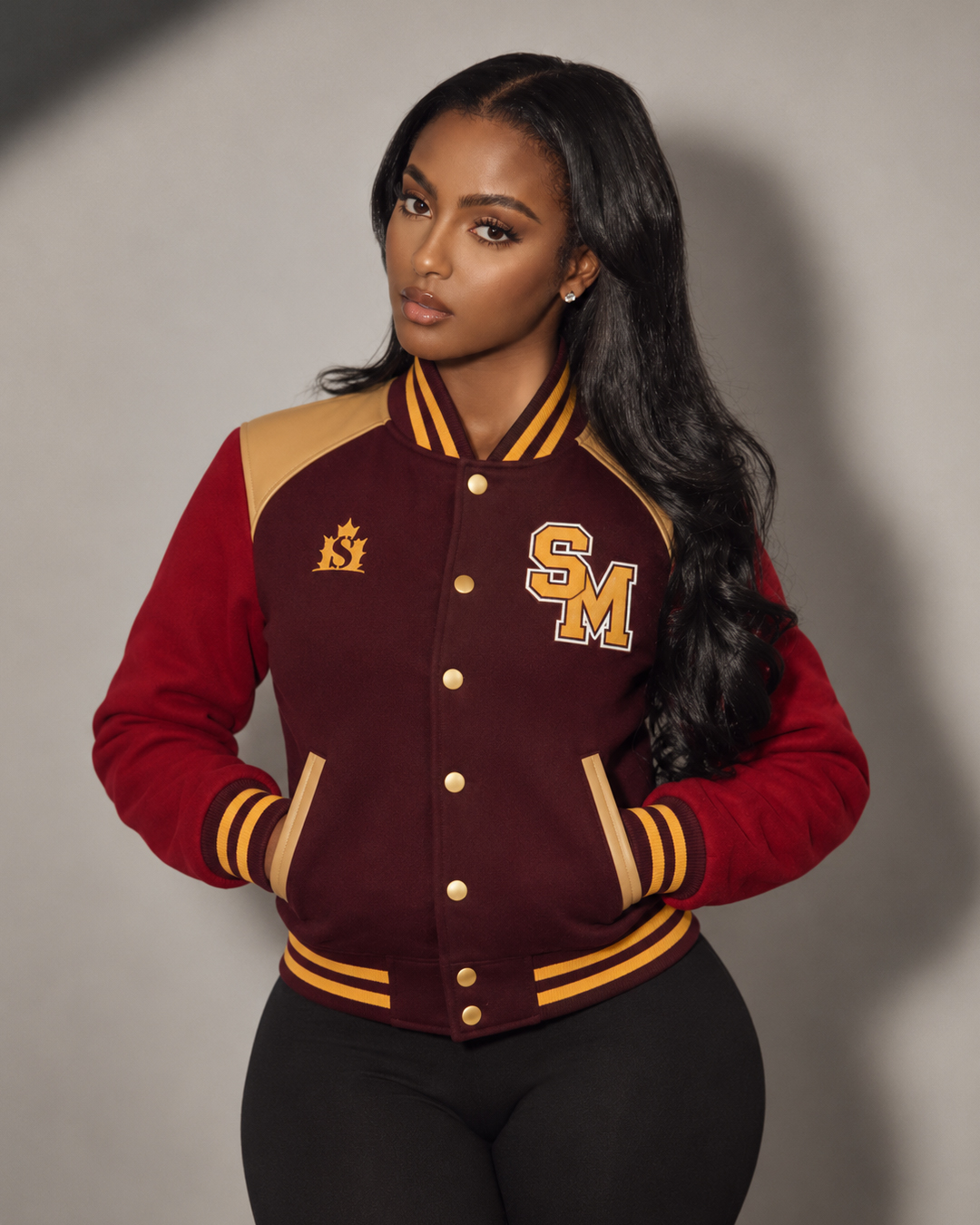Varsity Burgundy & Red Embroidered Patch Jacket