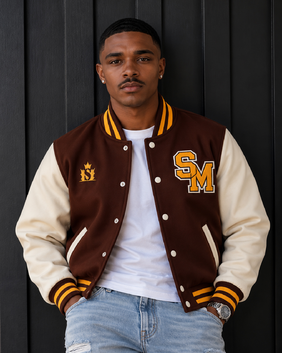 Classic Varsity Brown and Cream Jacket