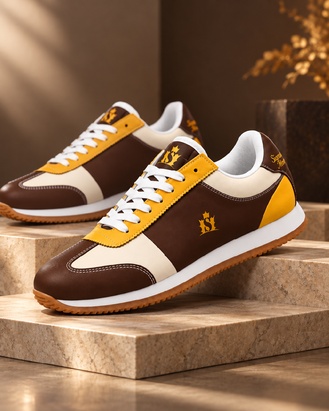 Brown & Gold Retro Sneakers